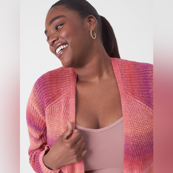 Lane Bryant Classic Open-Front Spacedye Cardigan Pink Bloom longline Rainbow - Picture 4 of 13